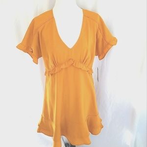 City Studio Bebop Women's Dress A-Line Cinch Front Cap Sleeves Gold Size Large